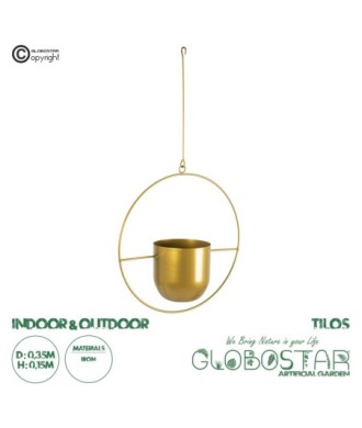 GloboStar® Artificial Garden TILOS 20486 Κρεμαστό Μεταλλικό Κασπώ Γλάστρα - Flower Pot Χρυσό Φ35cm x Υ15cm